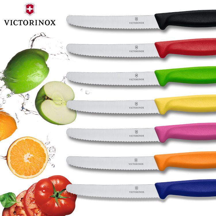 Dao bếp Victorinox Tomato and sausage knives (round tip, wavy edge, 11cm) màu đỏ