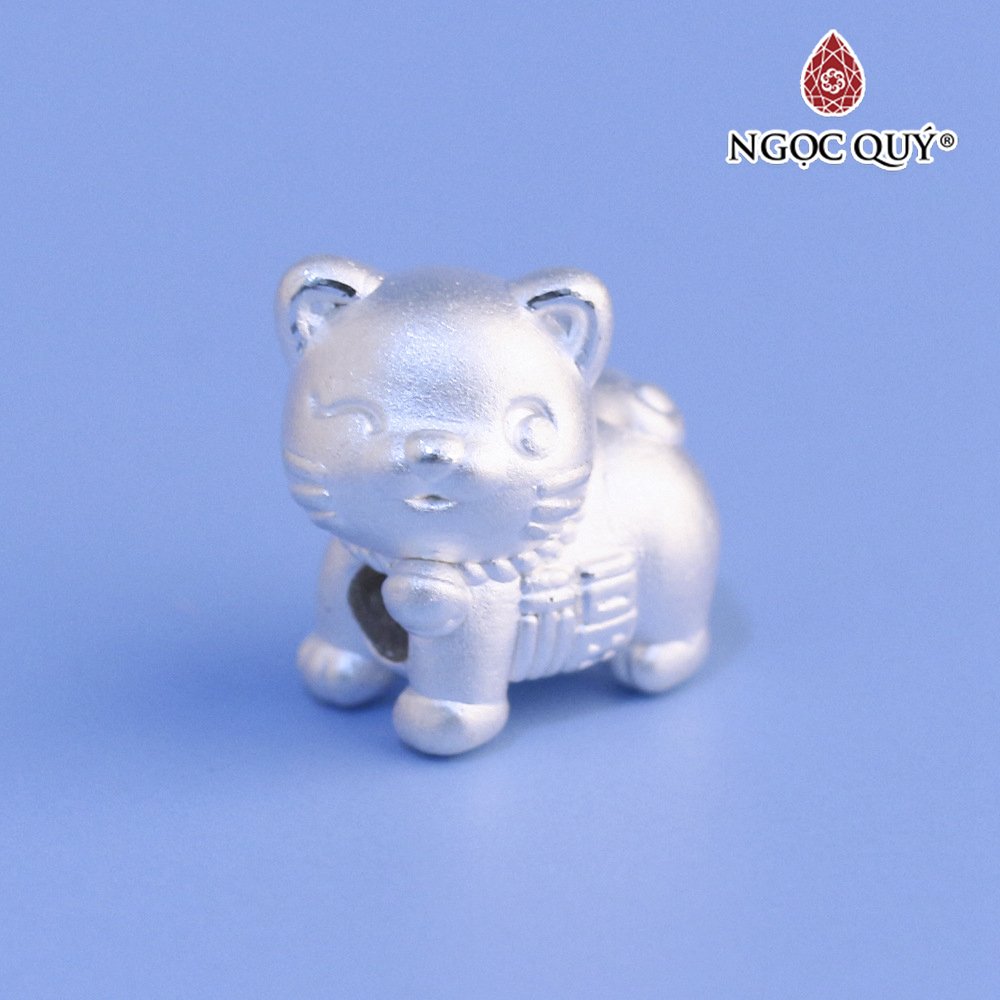 Charm xỏ ngang hình chú mèo may mắn - Ngọc Quý Gemstones