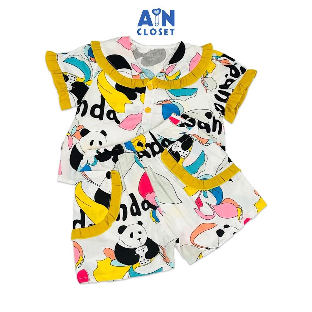 Bộ quần áo Ngắn bé gái hoạ tiết Gấu Trúc Vàng Cotton - AICDBGY6G2AU - AIN Closet