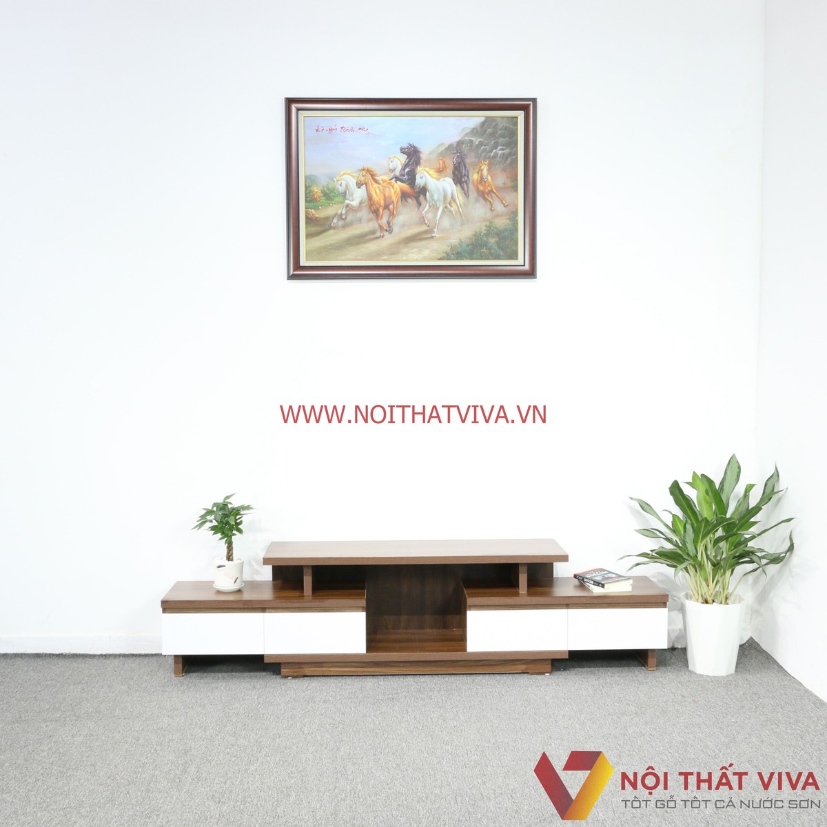 Kệ Tivi Thông Minh Gỗ MDF Melamine Màu Óc Chó Cánh Trắng Đẹp Hiện Đại