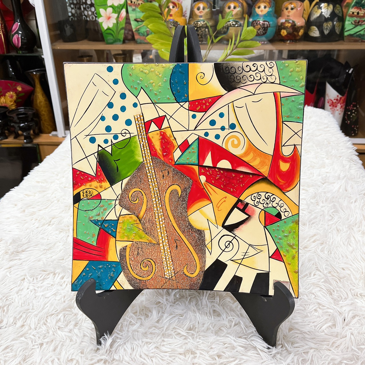 Dĩa vuông sơn mài Picasso size hàng xuất khẩu trang trí, làm quà tặng