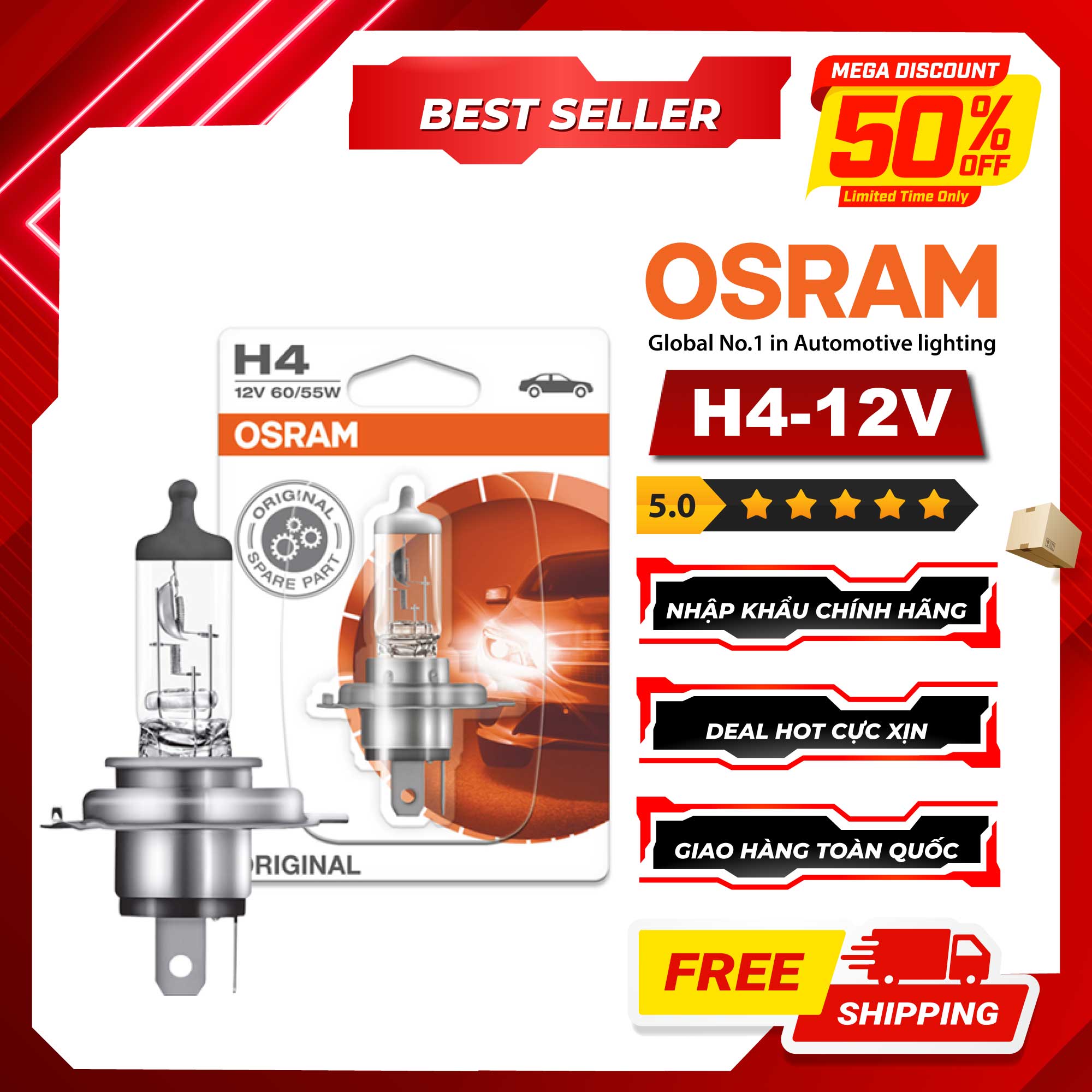 Bóng Đèn Halogen OSRAM Original H4 12V 60/55W