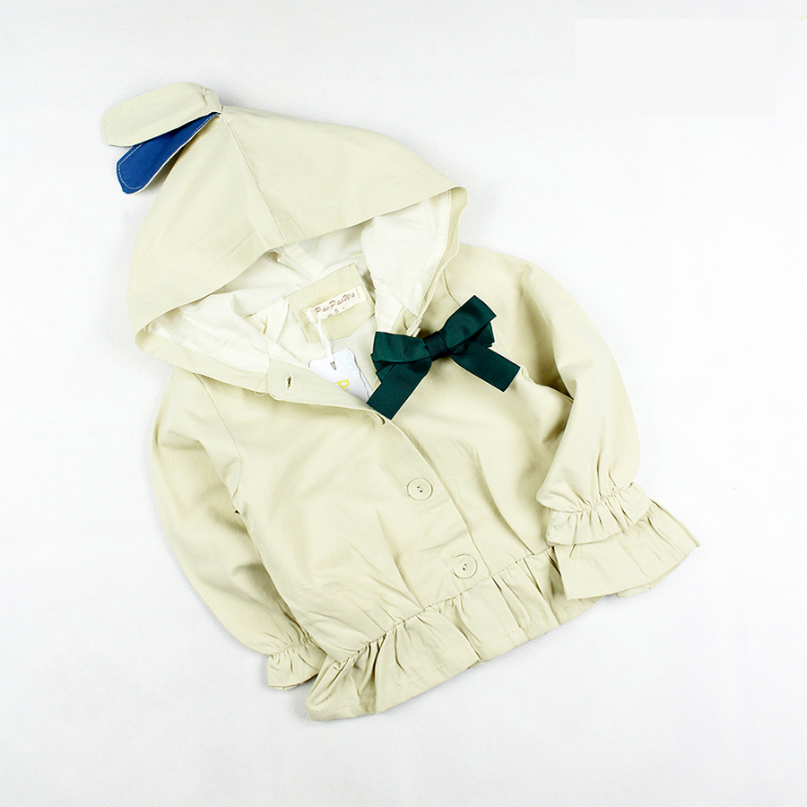 Áo khoác kem tai thỏ đính nơ xanh cho bé gái 4-8 tuổi hàng Quảng Châu từ 18 đến 26 kg 01532