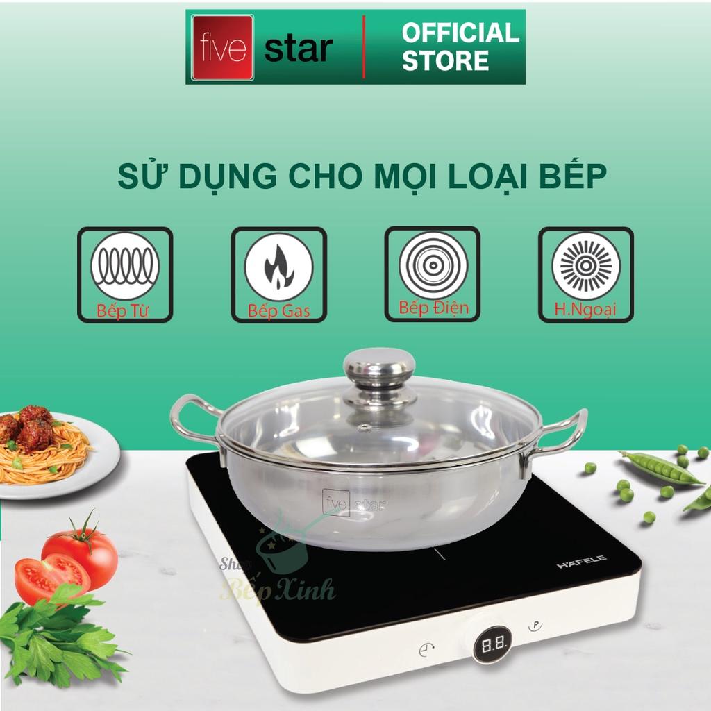 Nồi lẩu um xào inox 430 bếp từ 3 đáy Fivestar nắp kính