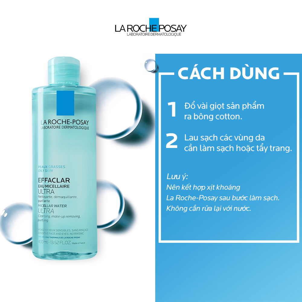 Nước Tẩy Trang Làm Sạch Sâu &amp; Kiểm Soát Bã Nhờn Cho Da Dầu Nhạy Cảm La Roche-Posay Micellar Water Ultra Oily Skin 400ml