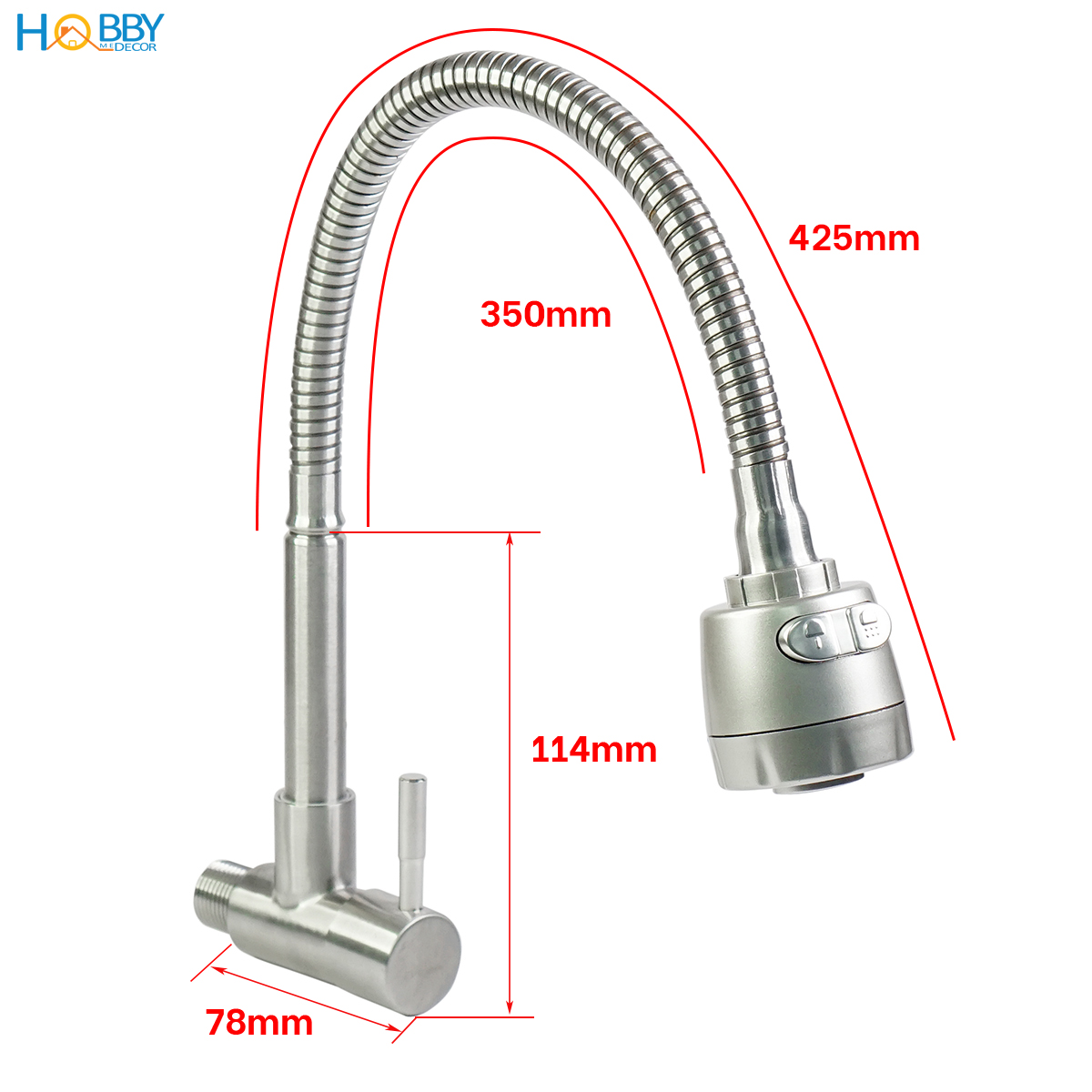 Vòi rửa chén bát gắn tường dòng lạnh Hobby Home Decor LXT1 - đầu vòi tăng áp thân Inox 304 kèm dây cấp 60cm