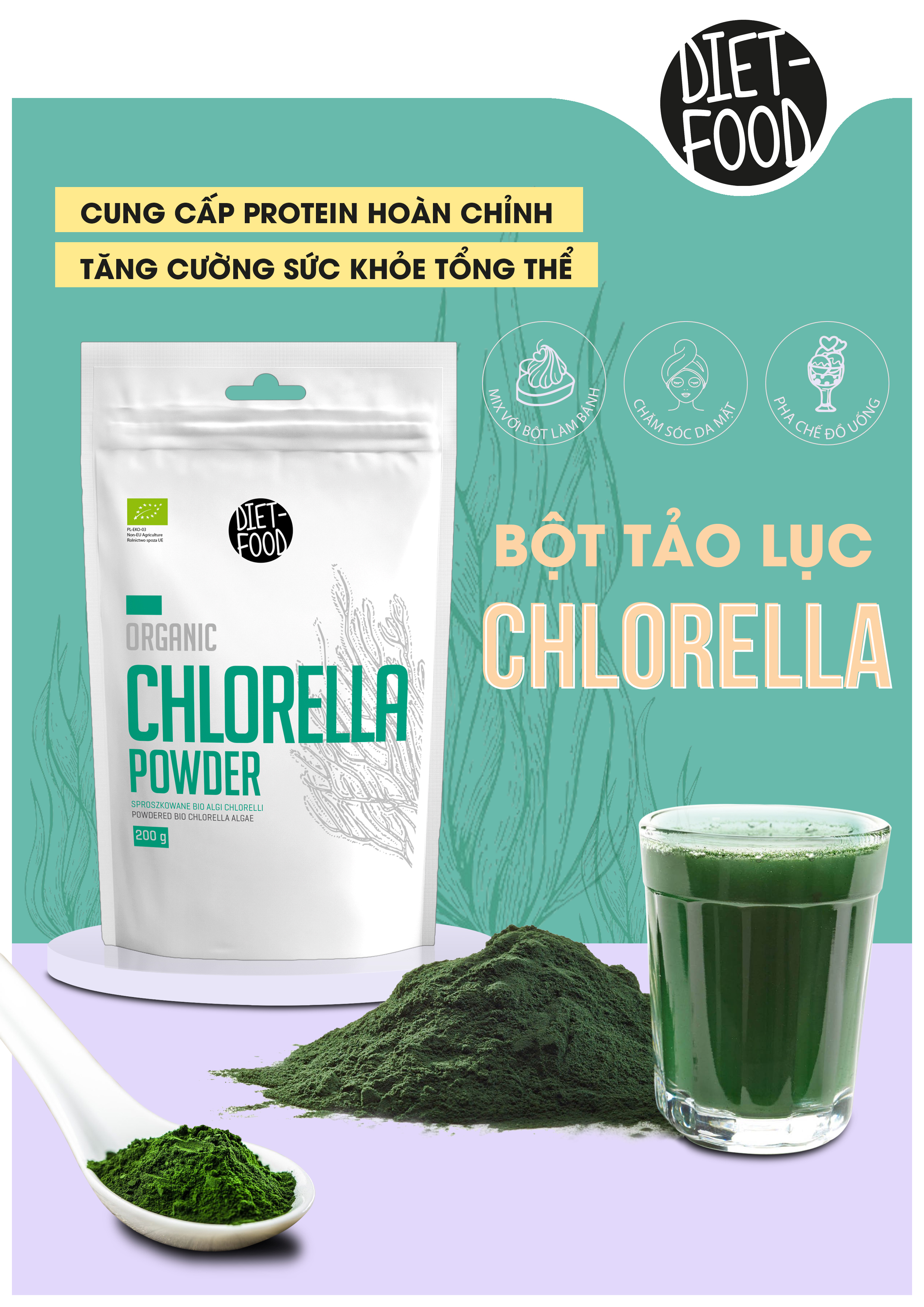 Bột Tảo Lục Chlorella Hữu Cơ 200g Diet Food Organic Chlorella Powder