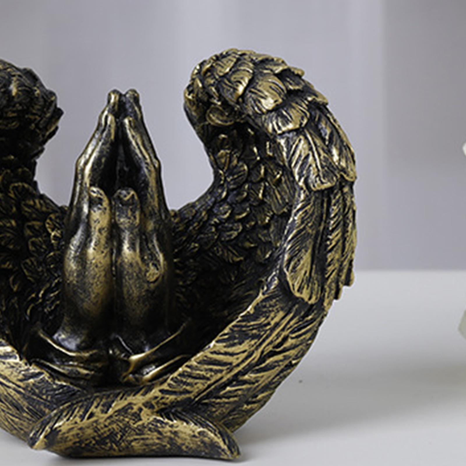 Angel Wings Statue with Pray Hands 3D Art Figurines Indoor Office Decor