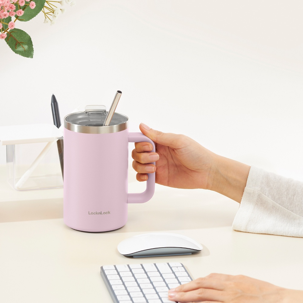 Ly giữ nhiệt LocknLock Flat Table Mug LHC4320 730ML, Hàng chính hãng, có tay cầm, miêng rộng - JoyMall