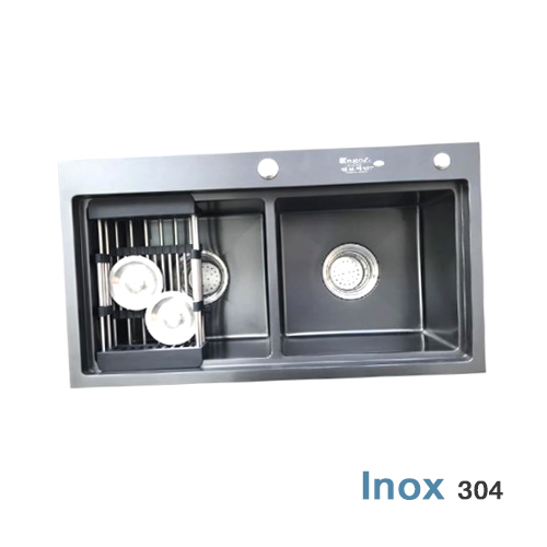 Chậu rửa bát 2 hố lệch nhỏ Inox S304 KGL (70x40) - Chậu Đúc 2 hố