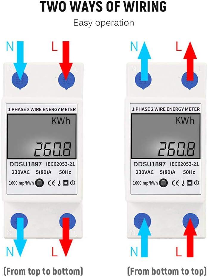 Đồng hồ điện đơn -PHase, máy đo điện năng lượng điện kỹ thuật số 80A 220V với đa chức năng đường ray DIN đơn lẻ với hai dây đơn -phase đơn