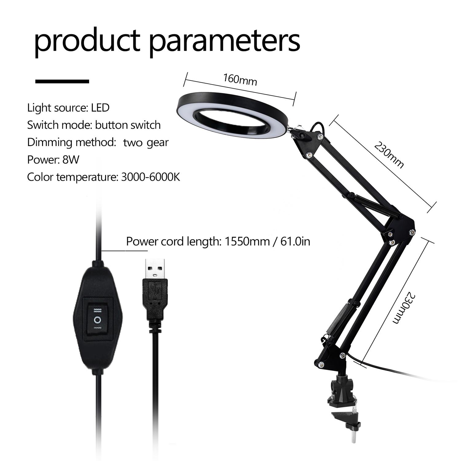Đèn Bàn Led USB đọc sách có thể gập lại với 2 chế độ điều chỉnh độ sáng cho người cao tuổi và học sinh