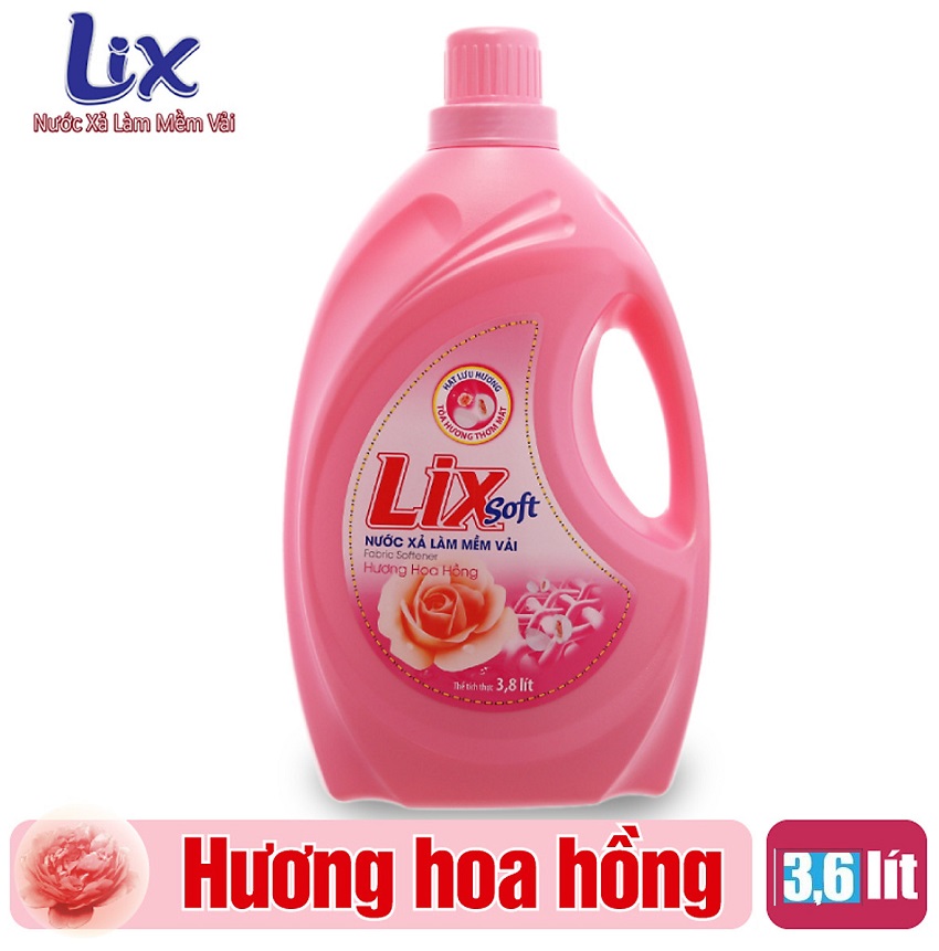 Nước Xả Vải LIX Hương Hoa Hồng 3.6L - Lưu hương trên từng sợi vải - LSH36