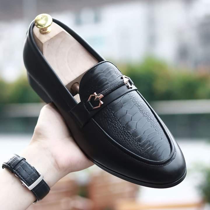 Giày lười nam công sở da cao cấp có dập vân, đế cao 3 cm - Bảo hành nổ da 12 tháng Mã DS02