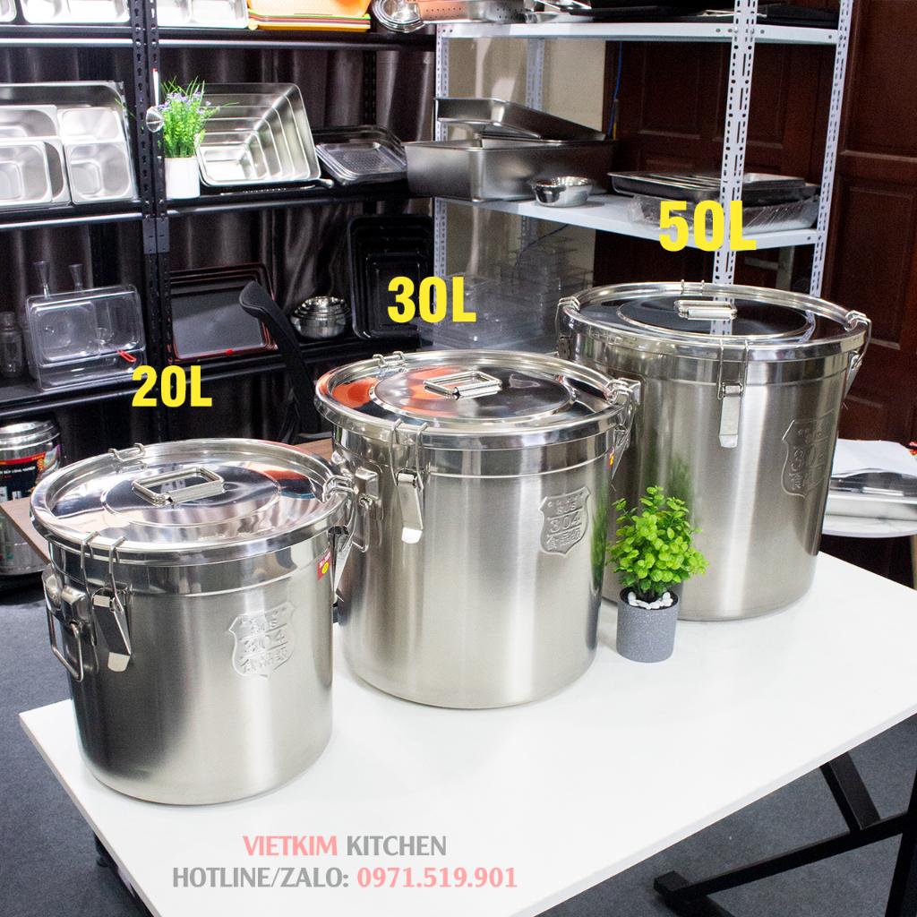 Xô inox 304 20L- nồi inox 30x30cm có khóa đựng thực phẩm