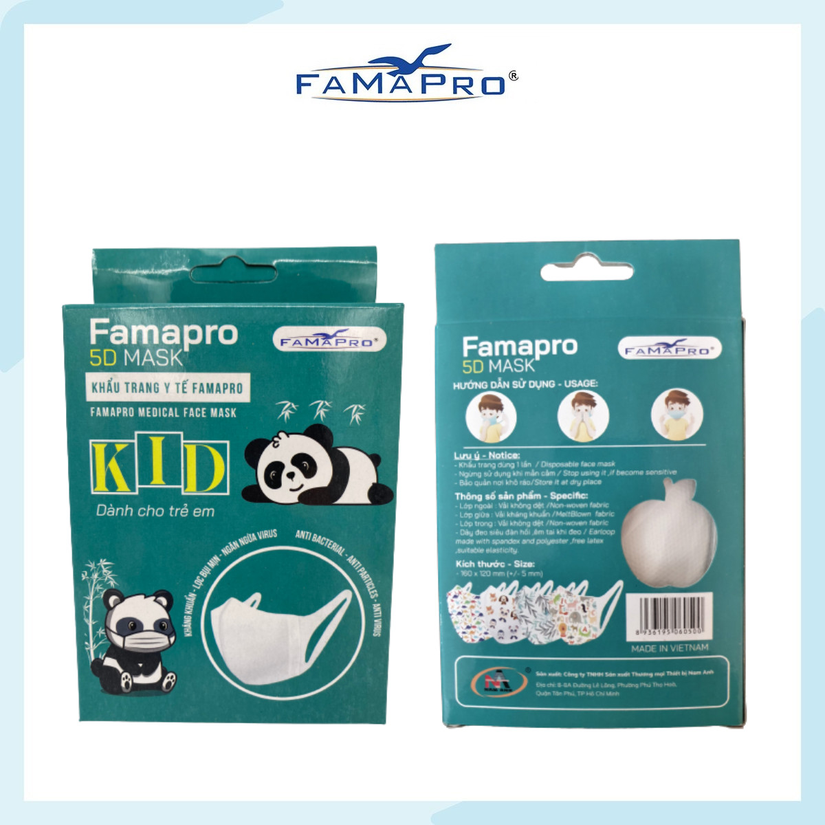 Khẩu trang y tế trẻ em quai vải Famapro 5D Mask Kid - Bé Dưới 10 Tuổi