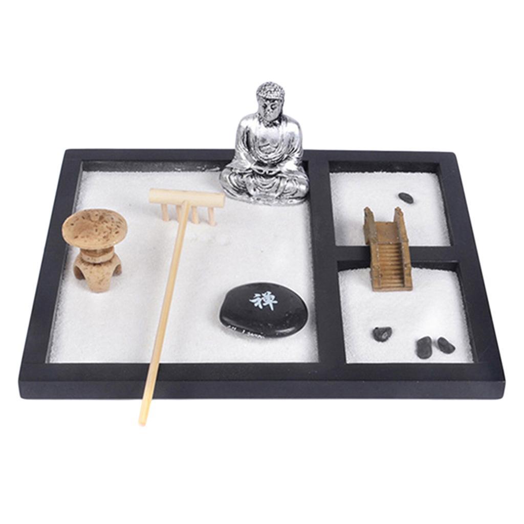 Wooden Sand Box Mini Desktop Sandbox Tray Buddha Handcrafts Relaxation