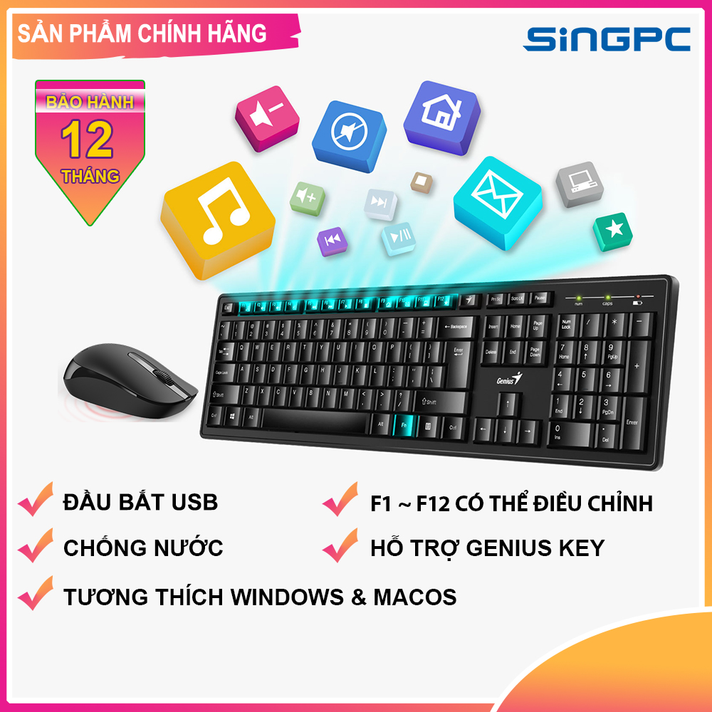 Bộ Bàn Phím Chuột Không Dây Genius Smart KM-8200- Hàng Chính Hãng