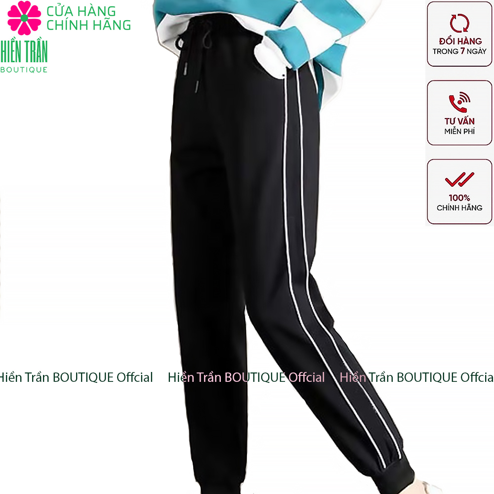 Quần jogger nữ Ruby Fashion bo gấu dáng dài cạp chun dây buộc, kiểu sọc nhí 2 bên