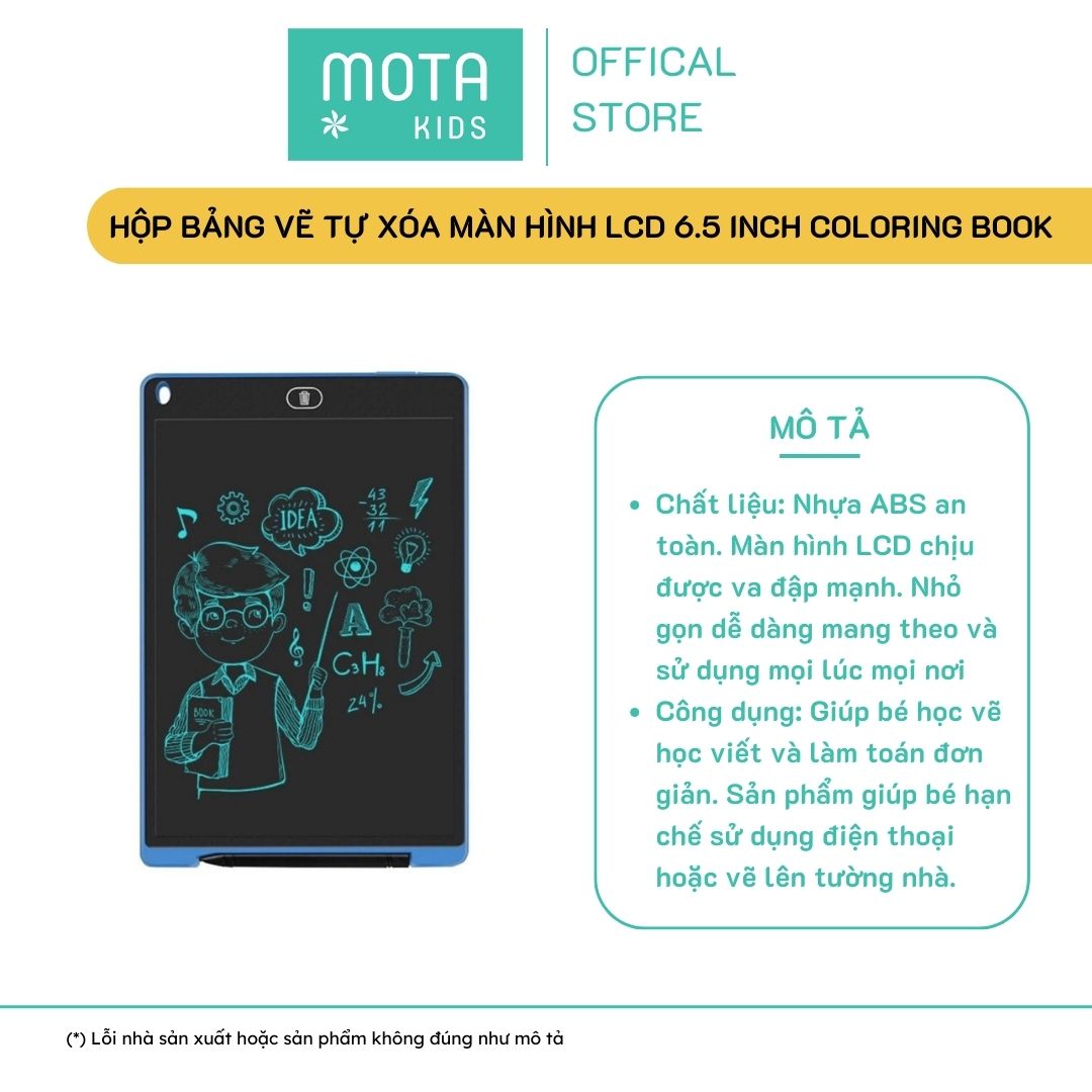 [MCY-Q6 - Mota Montessori] Đồ chơi cho bé Bảng vẽ tự xóa màn hình LCD 6.5 inch coloring book - Hàng chính hãng