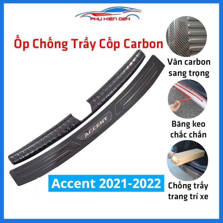 Ốp chống trầy cốp Accent 2021-2022 thép không gỉ vân Cacbon bảo vệ xe chống va đập