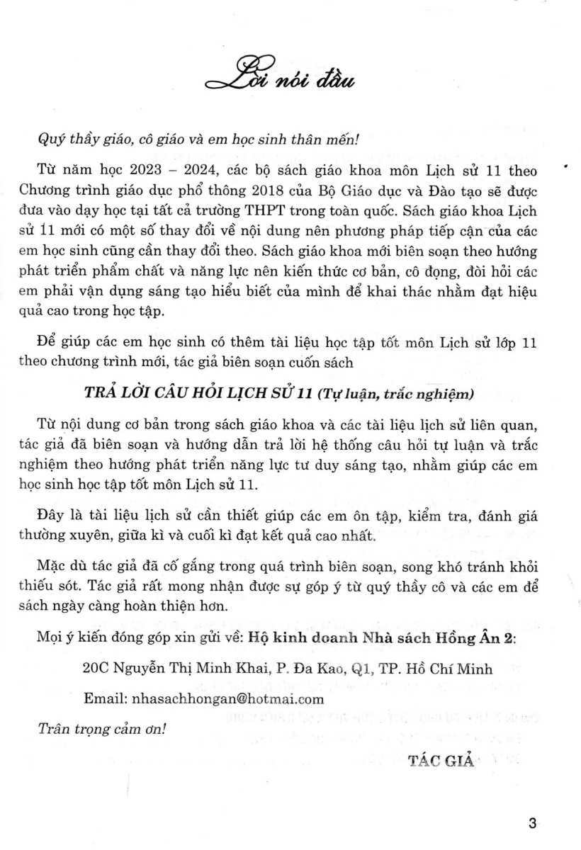 Trả Lời Câu Hỏi Lịch Sử 11 - Tự Luận Và Trắc Nghiệm (Dùng Chung Cho Các Bộ SGK Hiện Hành) _HA