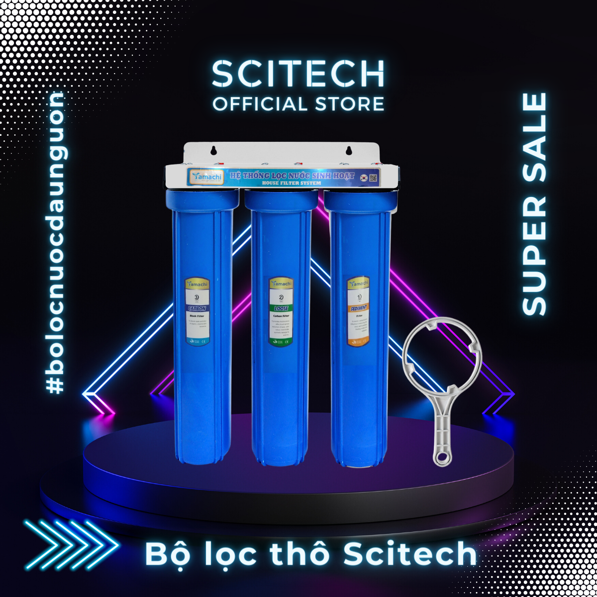 Bộ lọc nước sinh hoạt, bộ ba lọc thô 20 inch by Scitech - Hàng chính hãng