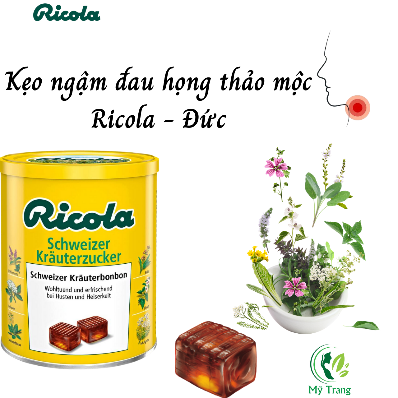 Kẹo Ngậm Đau Họng Ricola Shweizer Krauterzucker Chứa Hỗn Hợp 13 Loại Thảo Mộc Đem Đến Cảm Giác Dịu Nhẹ Và Thơm Mát Cho Vòm Miệng Và Cổ Họng - Massel Official