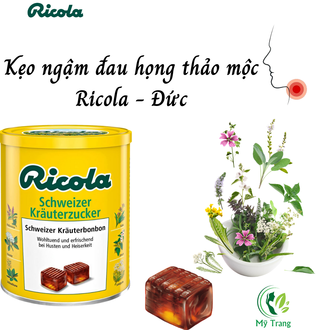 Kẹo Ngậm Đau Họng Ricola Shweizer Krauterzucker Chứa Hỗn Hợp 13 Loại Thảo Mộc Đem Đến Cảm Giác Dịu Nhẹ Và Thơm Mát Cho Vòm Miệng Và Cổ Họng - Massel Official