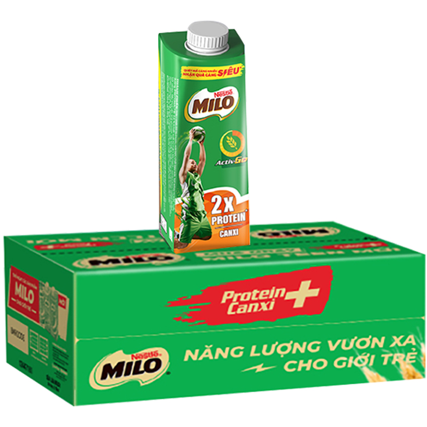 Sữa lúa mạch Nestlé Milo Teen Protein Canxi thùng 24 hộp x 210ml (24x210ml) [Tặng túi đeo chéo CanGeneration]