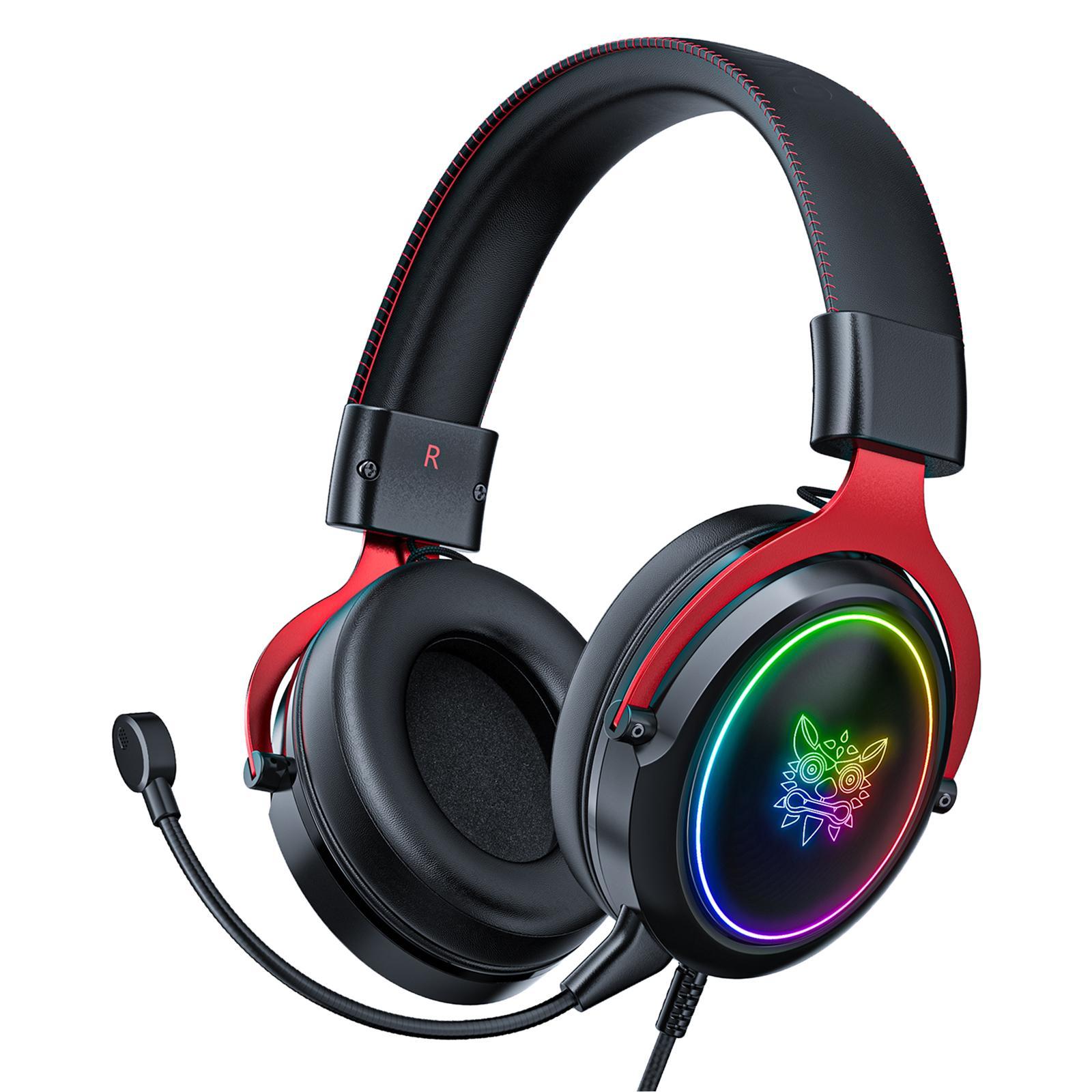 Wired Gaming Headsets RGB LED Headphones Detachable Mic for Black Red