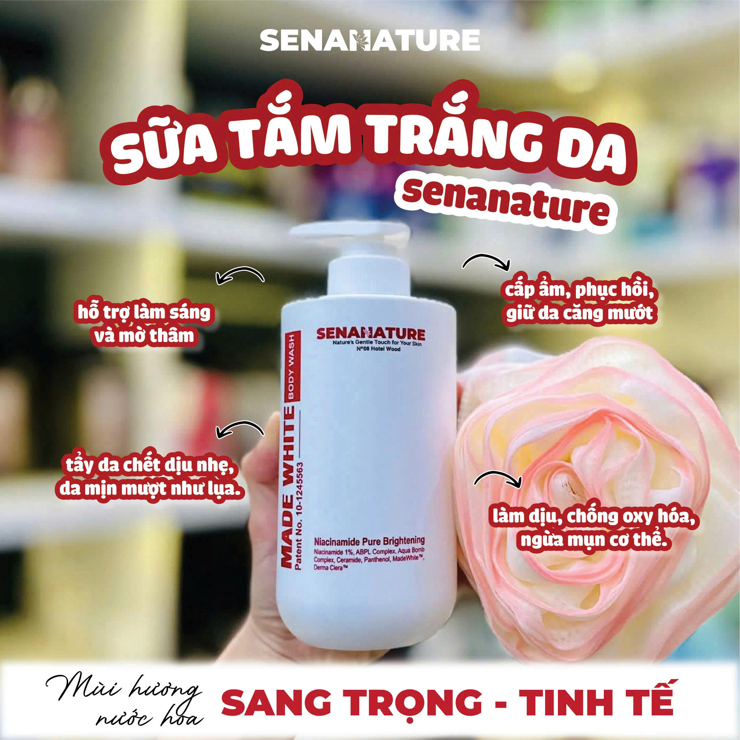 Sữa tắm trắng da SENANATURE MADE WHITE BODY WASH 500ml