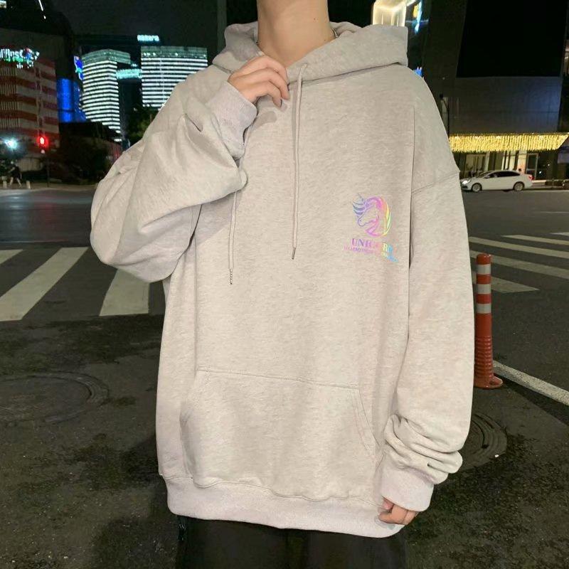 Áo hoodie tay dài dáng rộng in hình kỳ lân gồm 5 màu sắc