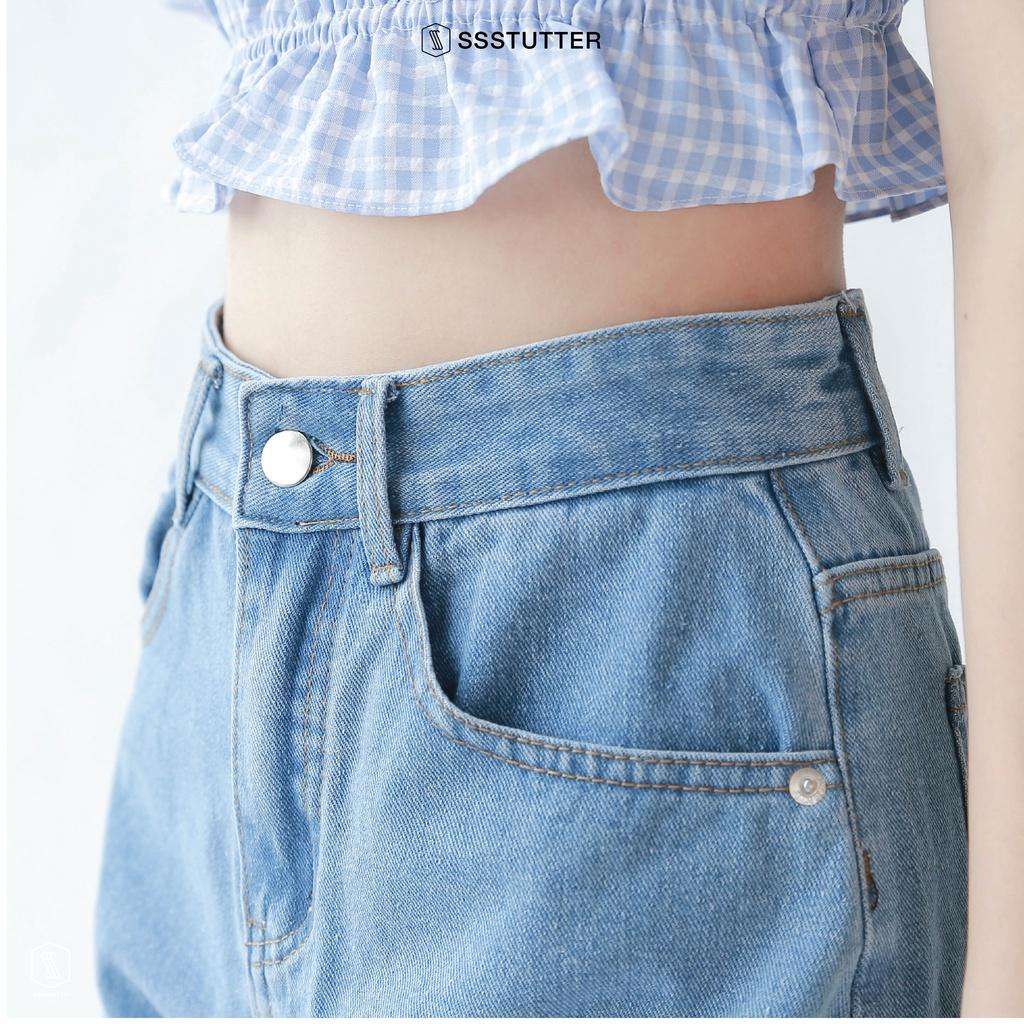 Quần short jean nữ SSSTUTTER vải jeans mềm thoải mái kiểu dáng lửng mid-length jeans