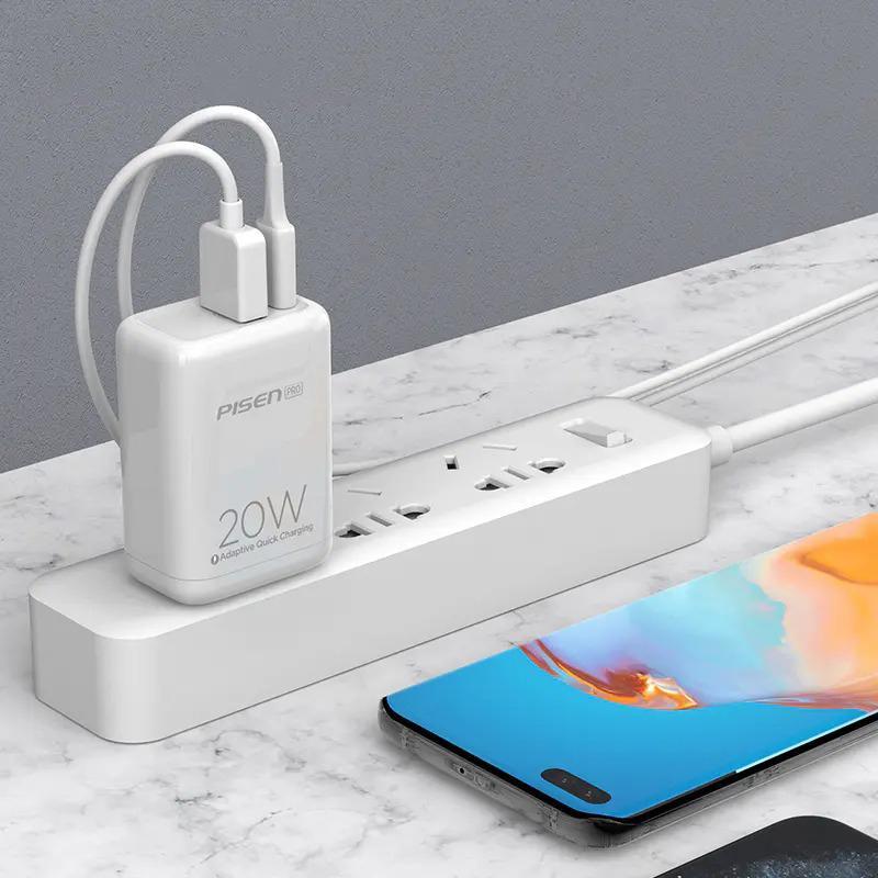 Cóc sạc nhanh PISEN Pro-All Dual Port QP 20W Fully Compatible12 - , Hàng chính hãng