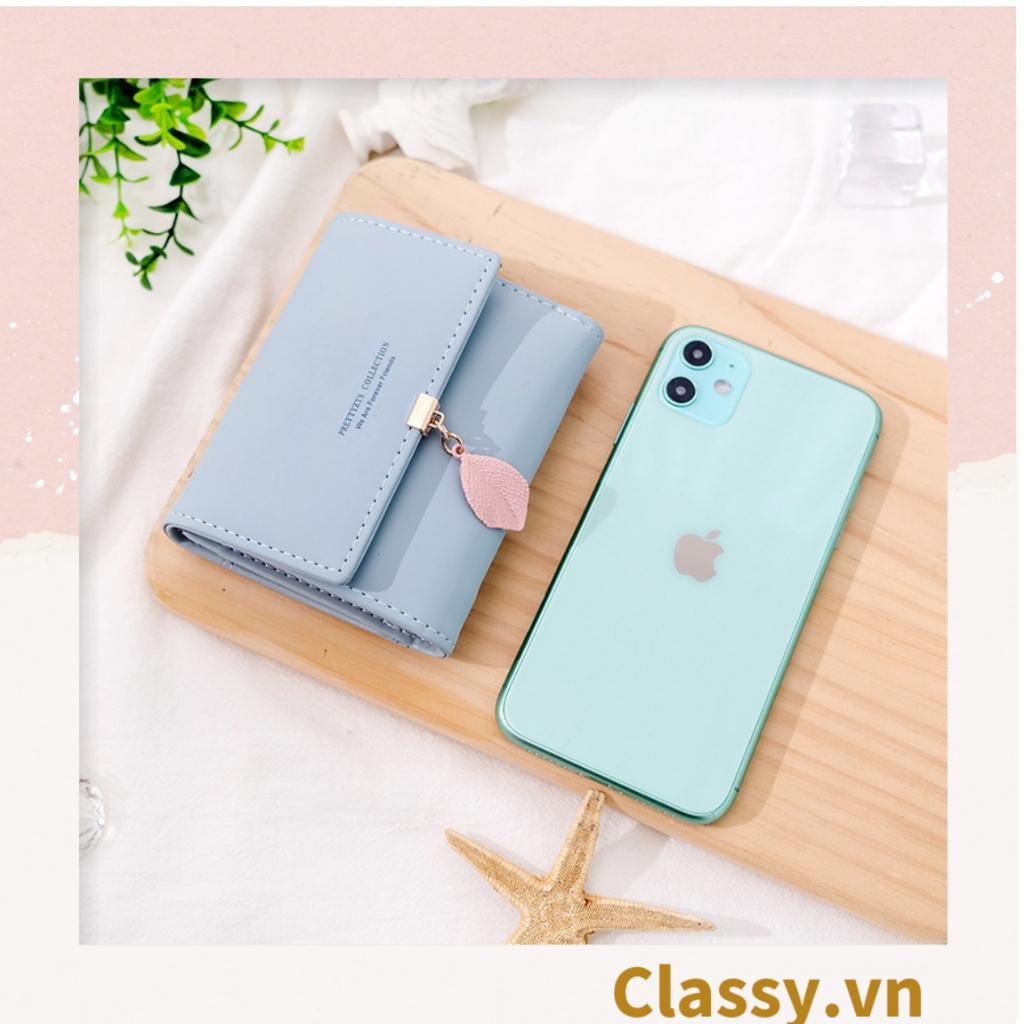 Ví nữ mini Classy hoạt tiết chiếc lá nhiều màu cao cấp có nút bấm T1163