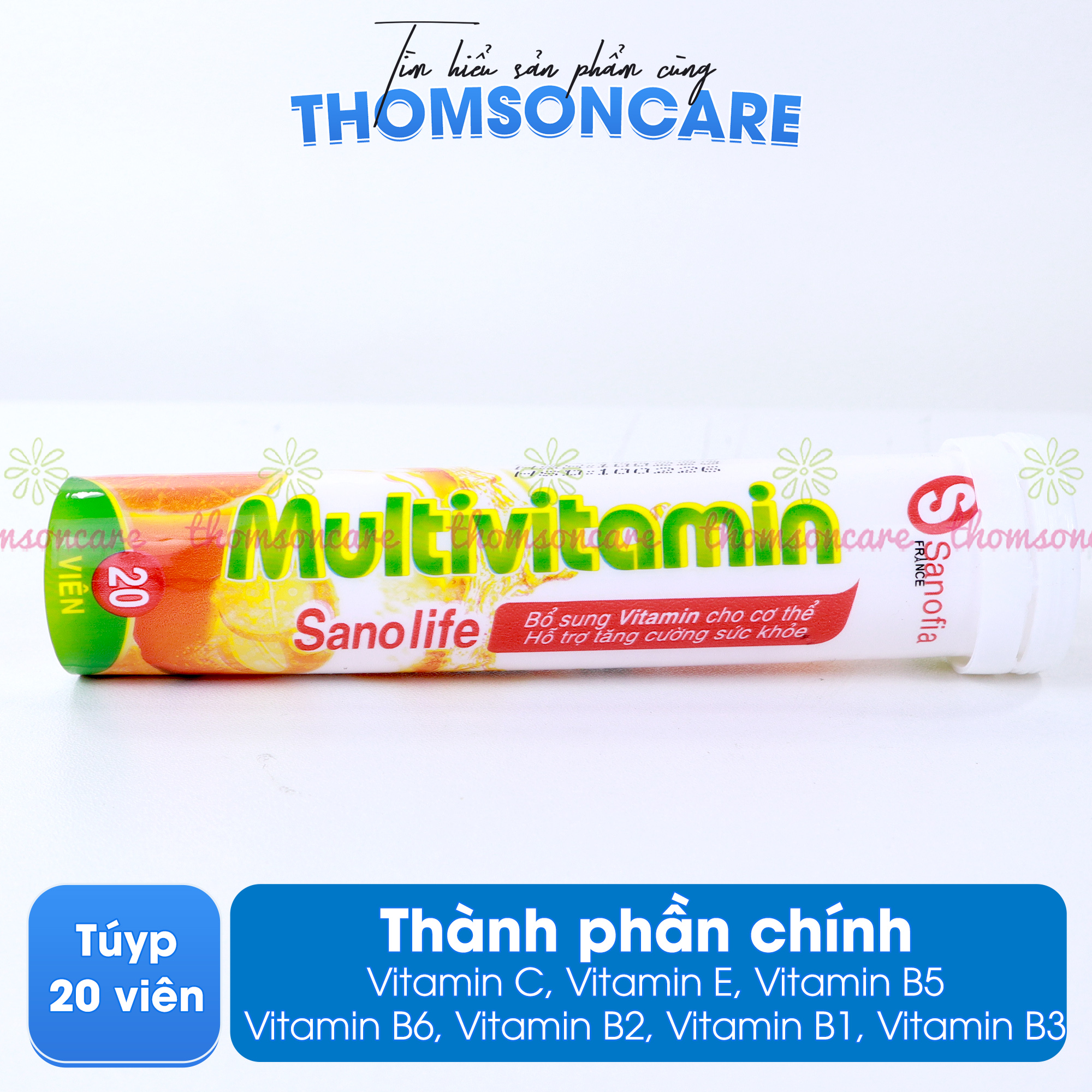 Sủi vitamin tổng hợp Multivitamin Sanolife - bổ sung vitamin và khoáng chất, tăng cường sức đề kháng, c sủi sanofia - Tuýp 20 viên Thomsoncare