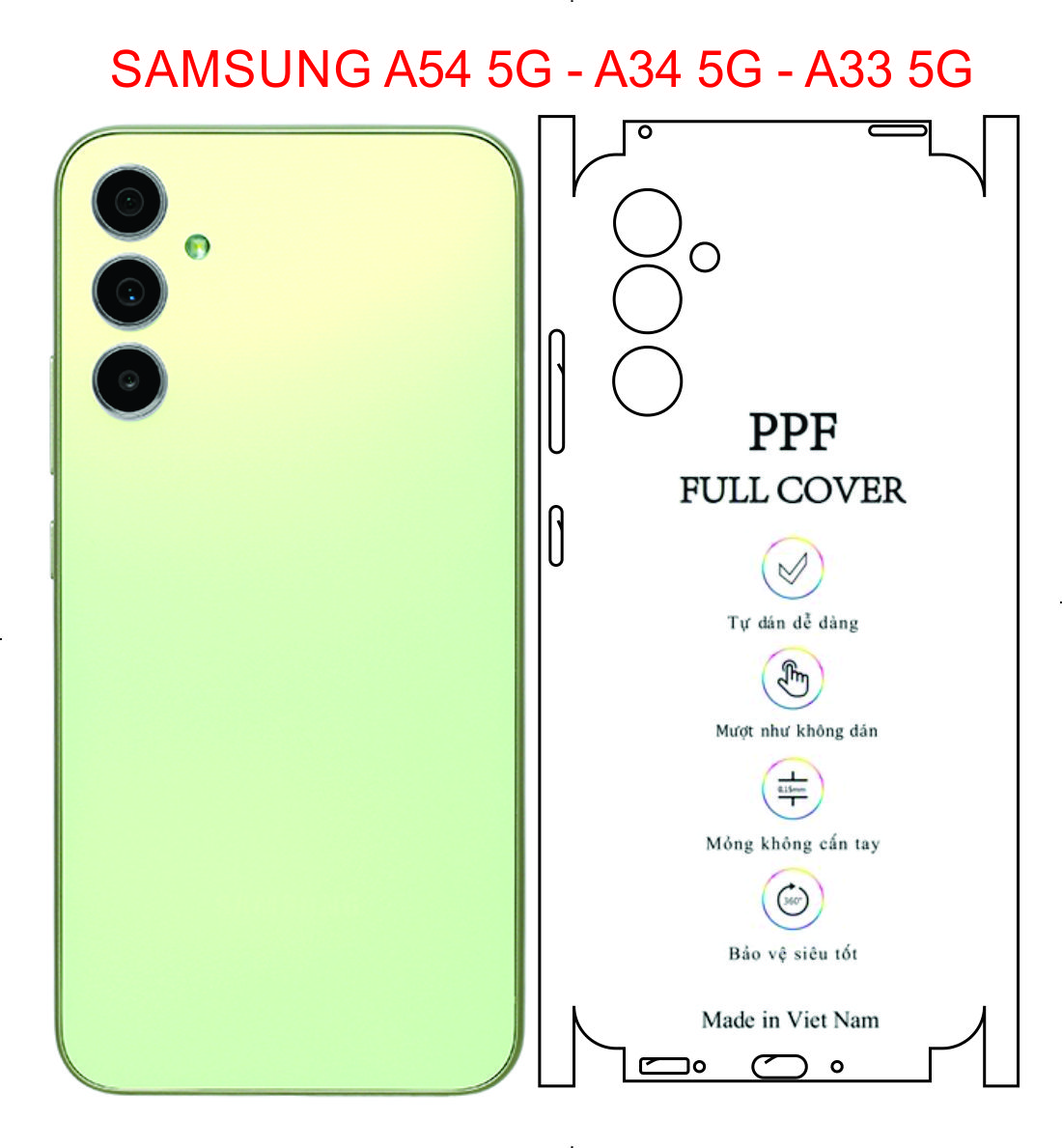 Miếng Dán dẻo PPF lưng full viền dành cho SAMSUNG A54 5G - A34 5G - A33 5Gbảo vệ máy chống trầy xước