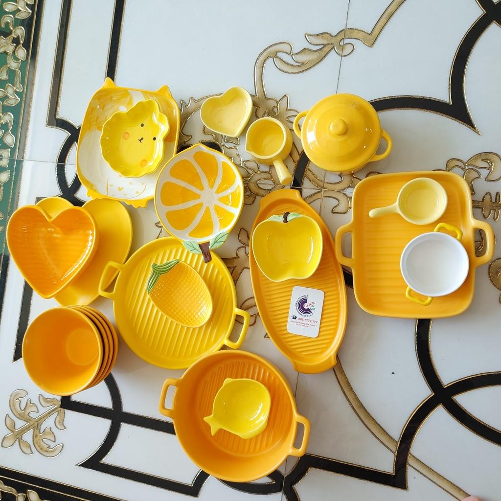 Trọn Bộ Mâm Cơm Chén Tô Dĩa 21 món Sắc Vàng Quý Tộc Gốm Sứ Cao Cấp Hàng Khử Chì Dành Cho Cả Gia Đình