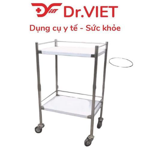 Xe đẩy Inox DrViet-30x40-2 tầng-không hộc-1 vòng thau