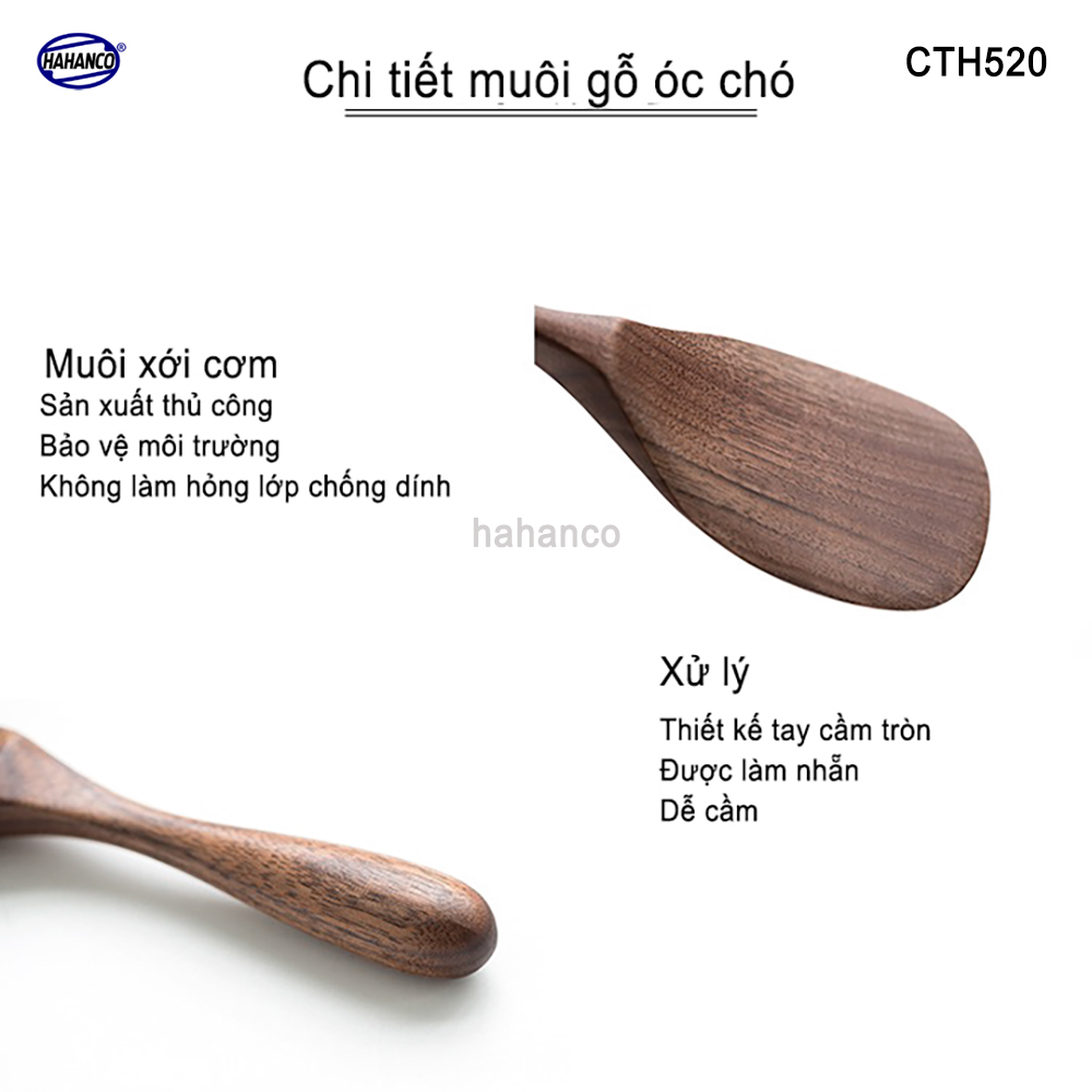Muôi xới cơm dáng lệch gỗ Óc Chó nhập khẩu Mỹ tiện dụng (CTH520) - chịu nhiệt cao - Không tiết ra chất độc hại