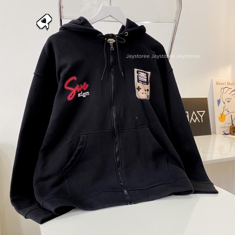 Áo Khoác Hoodie Unisex Zip Nỉ Bông GAME màu ĐEN/TRẮNG Nam nữ unisex/Áo hoodie dây kéo nữ có mũ form rộng