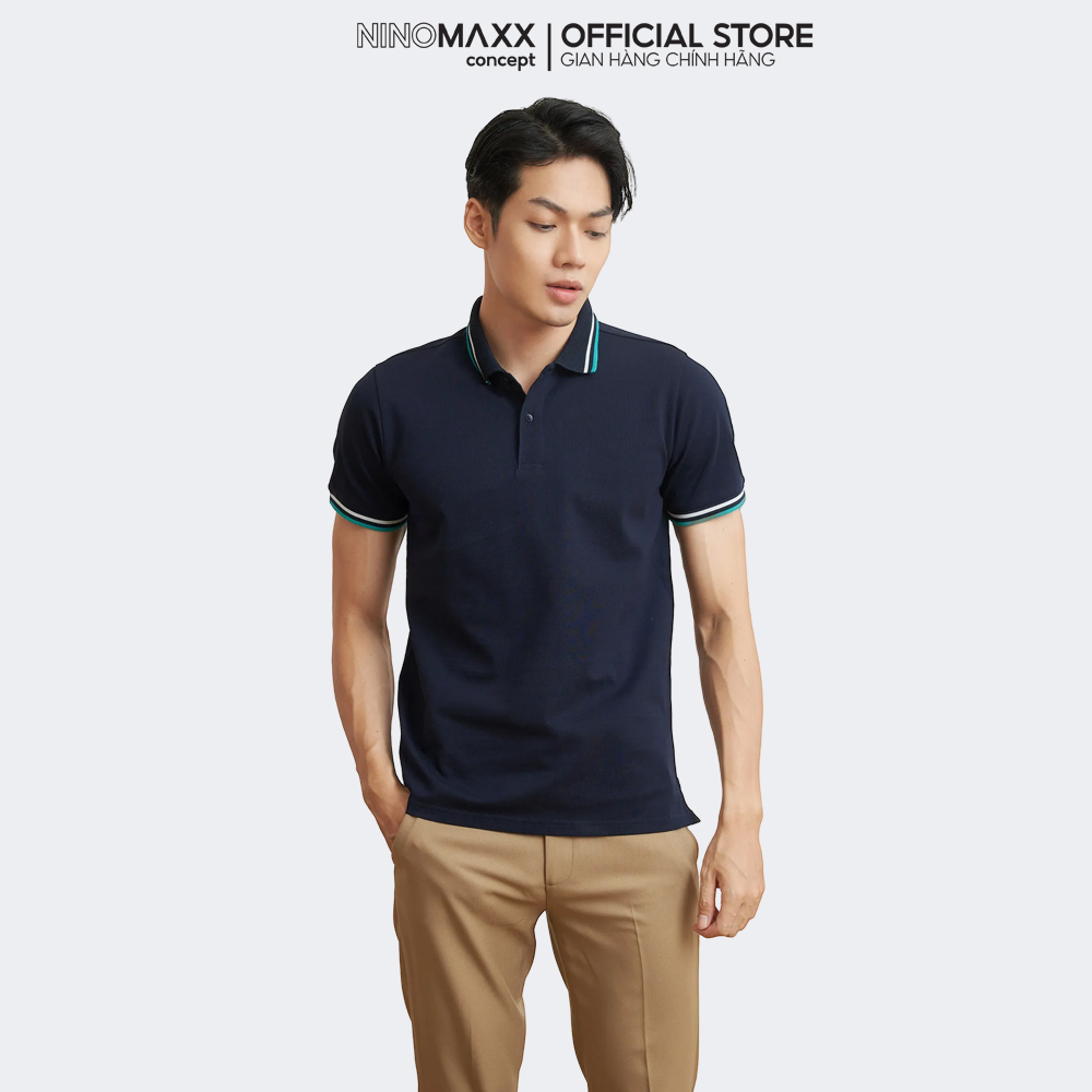 N&amp;MCLUB Áo polo Nam Cotton Mercerize viền cổ kẻ sọc thời trang 2105017