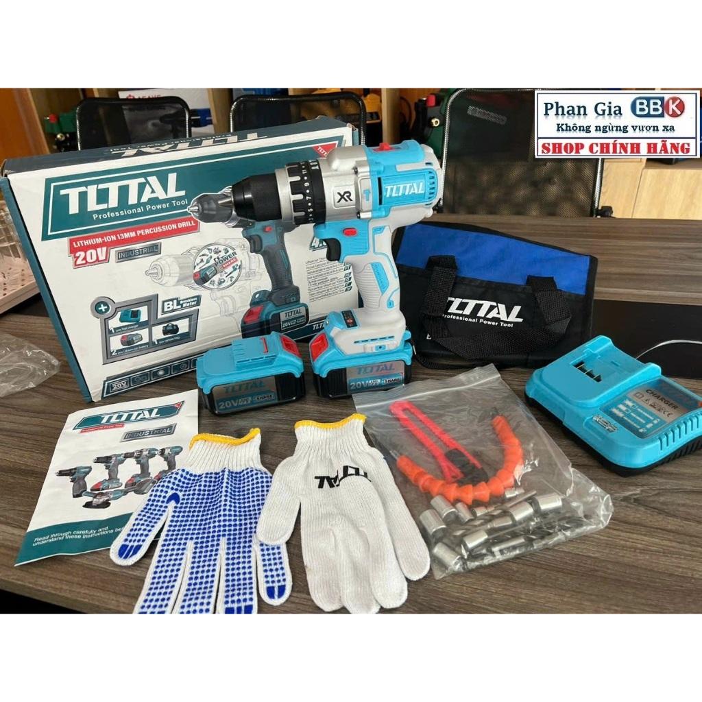 [chính hãƞg] Máy Khoan Pin TOTAL 20V, Đầu Autolock 13mm, Động Cơ Không Chổi Than Hàng Cao Cấp (Bảo  Hành 12 Tháng)