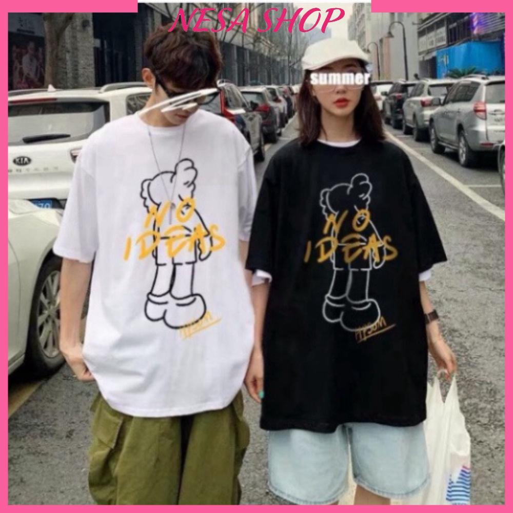 Áo thun unisex nam nữ form rộng tay lỡ NO IDEAS freesize 40-70kg, áo phông nam nữ NeSa Shop