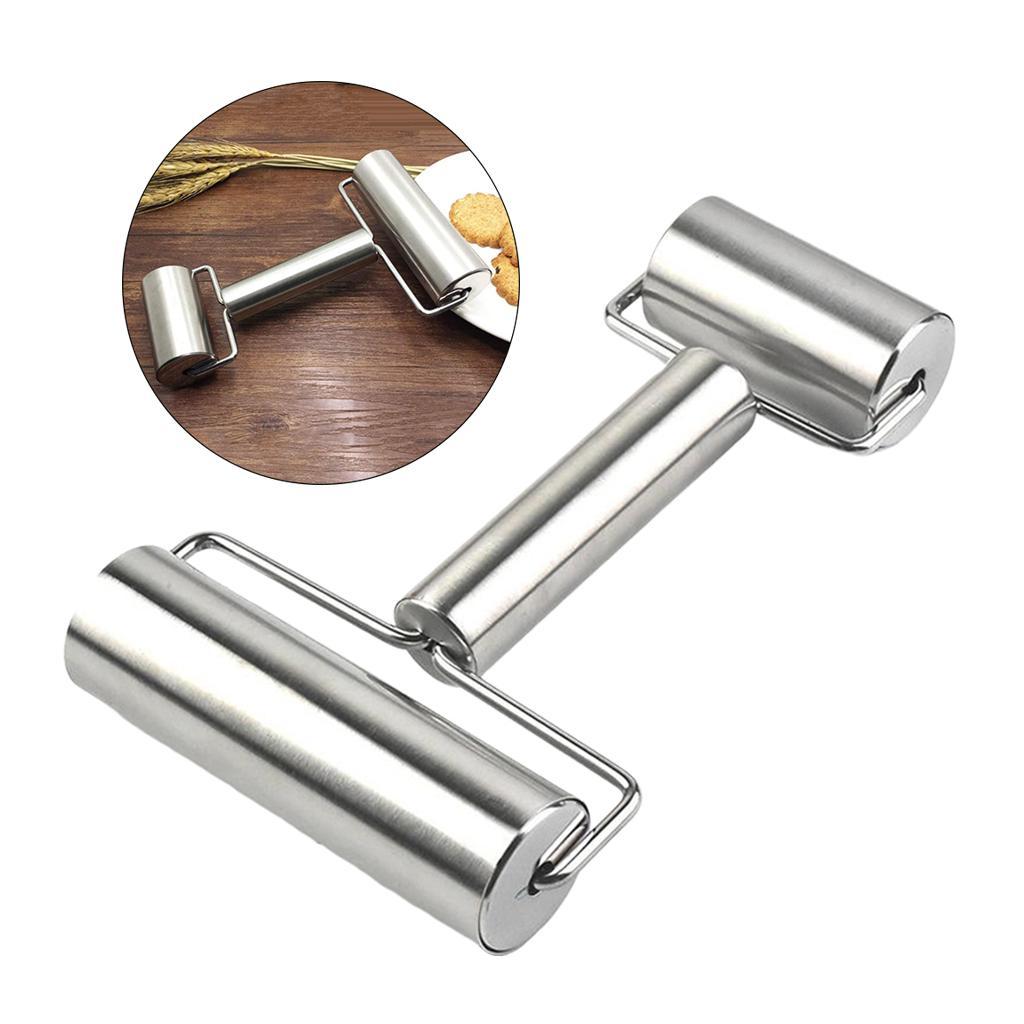 Pizza Pastry Baking Roller Rolling Pin Stainless Steel Dual Roller