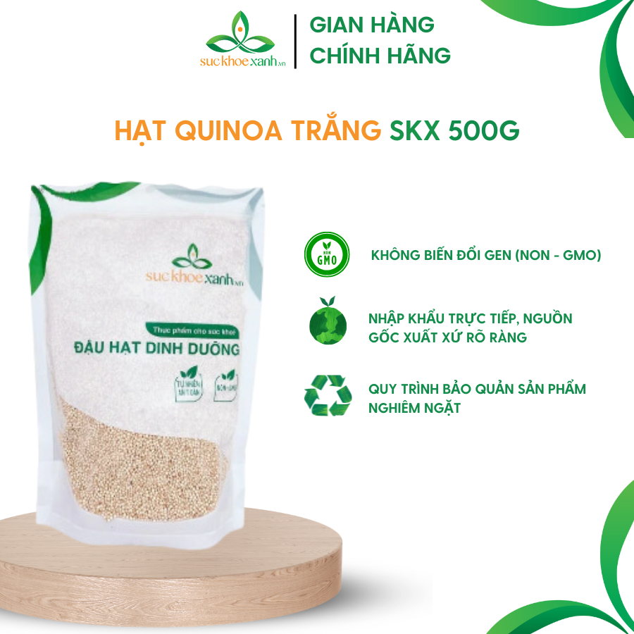 Hạt diêm mạch (quinoa) trắng Sức Khỏe Xanh - Nhập khẩu Peru Nam Mỹ chính hãng