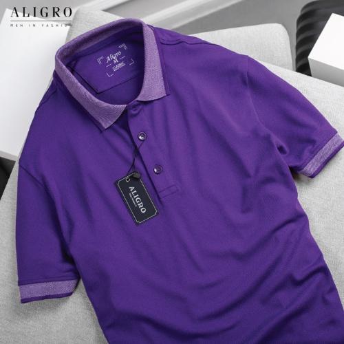 Áo polo, áo phông, áo thun cổ bẻ nam màu tím Aligro chất liệu cotton, không xù, không bám dính, tôn dáng ALGPLO27