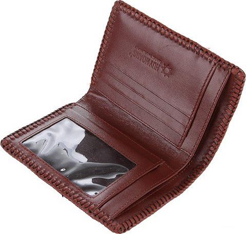 Bóp nam Huy Hoàng da cá sấu nguyên con đan viền kiểu đứng màu nâu đỏ HT2765