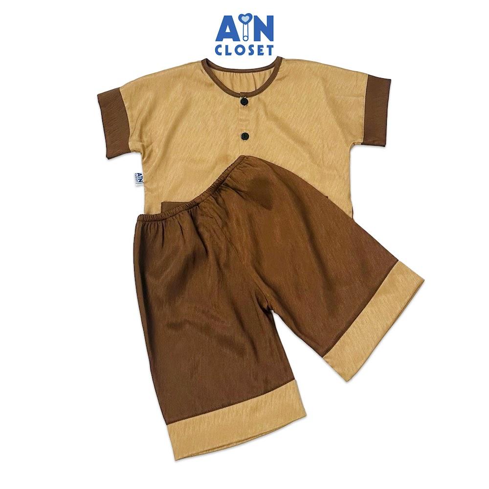 Bộ quần áo Bà ba lửng unisex cho bé Nâu Cà phê gấm lụa - AICDBTMEB3IV - AIN Closet